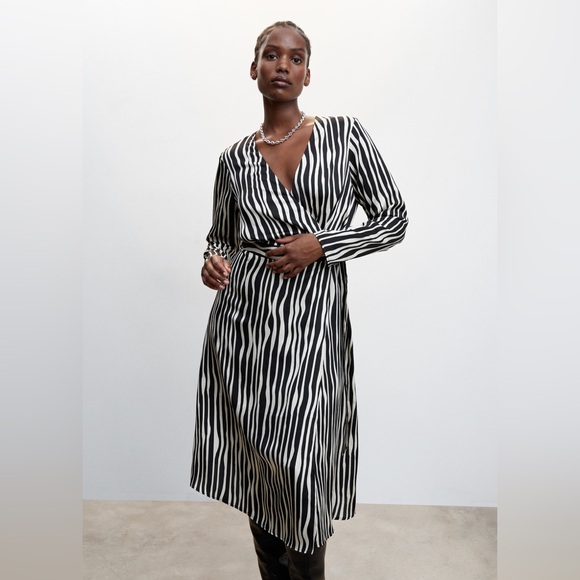 Mango Striped Midi Wrap Dress - Picture 12 of 13